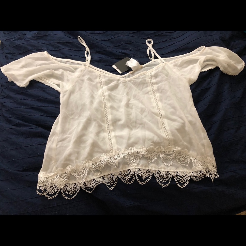 NWTs white, sheer off the shoulder top